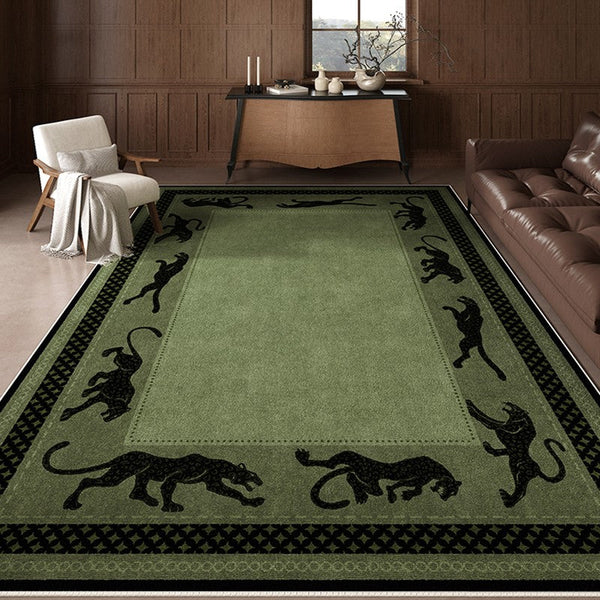 Modern Living Room Rug Ideas, Mid Century Cheetah Green Modern Rugs for Dining Room, Modern Rug Ideas for Bedroom-LargePaintingArt.com