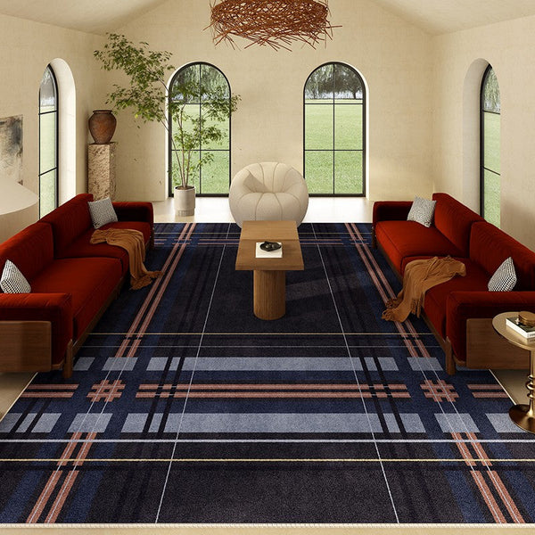 Geometric Modern Rug Placement Ideas for Dining Room, Abstract Blue Contemporary Modern Rugs for Living Room, Large Modern Rugs for Bedroom-LargePaintingArt.com