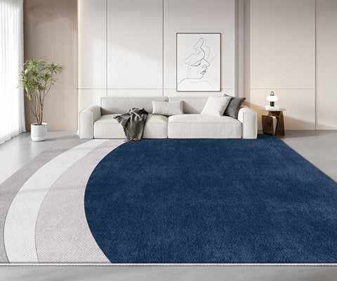 Large Modern Living Room Rugs, Geometric Modern Area Rugs, Abstract Blue Contemporary Modern Rugs in Bedroom, Dining Room Floor Carpets-LargePaintingArt.com