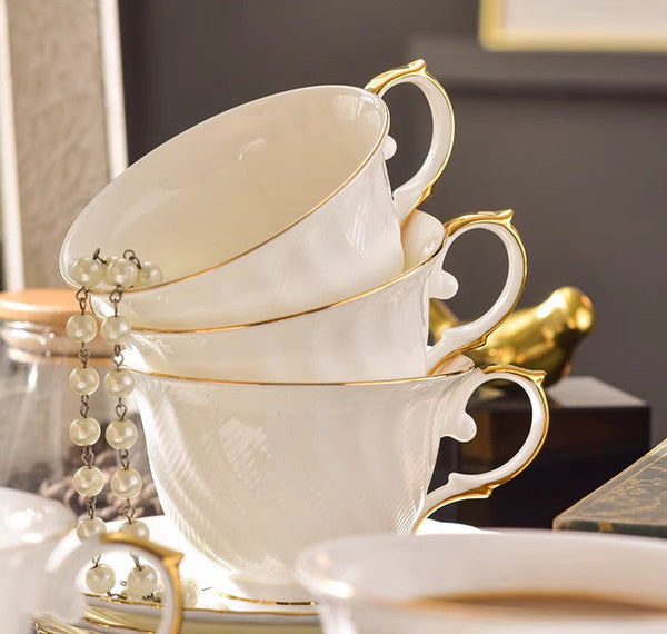 White Bone China Porcelain Tea Cup Set, Elegant British Tea Cup and Saucer in Gift Box, Unique British Ceramic Coffee Cups for Afternoon Tea-LargePaintingArt.com