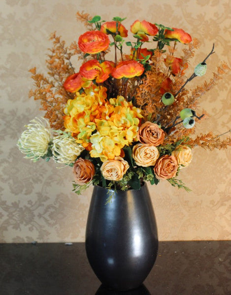 Modern Artificial Floral Arrangement for Bedroom, Large Bunch of Autumn Flowers Arrangement Interior Design, Creative Faux Silk Floral Bouquet Table Centerpiece-LargePaintingArt.com