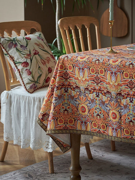 Flower Pattern Tablecloth, Square Tablecloth for Round Table, Large Cotton Rectangle Tablecloth for Home Decoration, Farmhouse Table Cloth Dining Room Table-LargePaintingArt.com