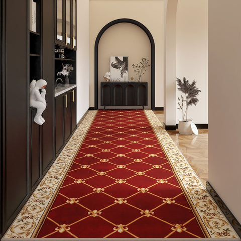 Non Slip Entrance Runner Rugs, Traditional Red Persian Long Narrow Runner Rugs, Extra Long Hallway Runners, Washable Entryway Runner Rug Ideas, Kitchen Runner Rugs-LargePaintingArt.com