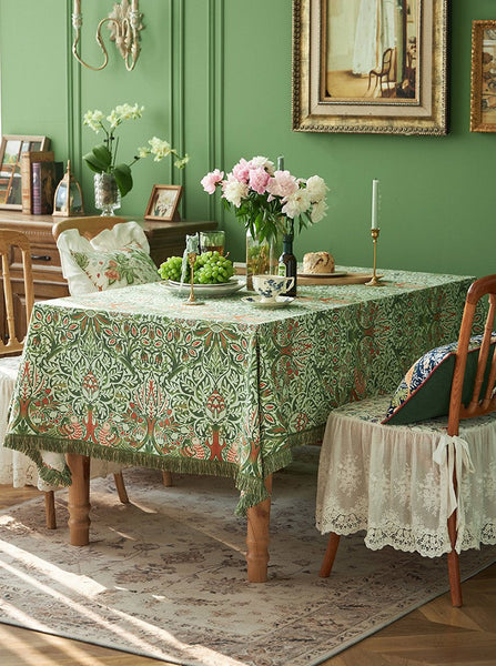 Green Flower Pattern Tablecloth for Home Decoration, Large Square Tablecloth for Round Table, Extra Large Rectangle Tablecloth for Dining Room Table-LargePaintingArt.com