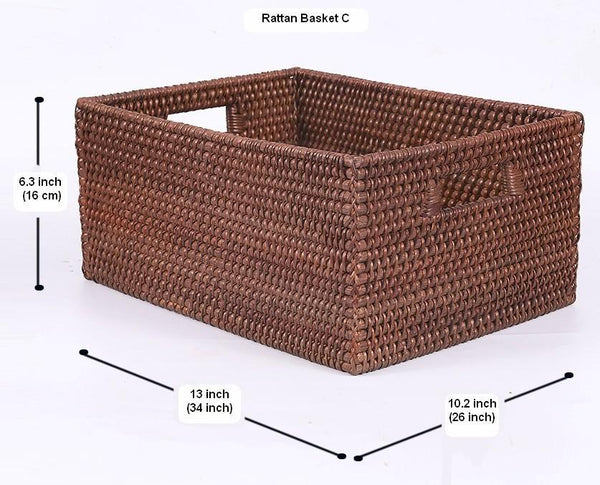 Large Brown Woven Rattan Storage Basket, Storage Baskets for Kitchen, Rectangular Storage Baskets, Storage Baskets for Clothes-LargePaintingArt.com