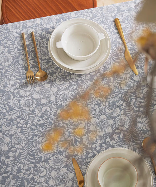 Farmhouse Table Cloth, Wedding Tablecloth, Dining Room Flower Pattern Table Cloths, Square Tablecloth for Round Table, Cotton Rectangular Table Covers for Kitchen-LargePaintingArt.com