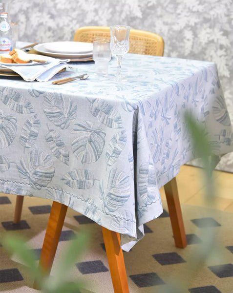 Large Rectangle Table Covers for Dining Room Table, Square Tablecloth for Round Table,Monstera Leaf Modern Table Cloths for Kitchen, Simple Contemporary Cotton Tablecloth-LargePaintingArt.com