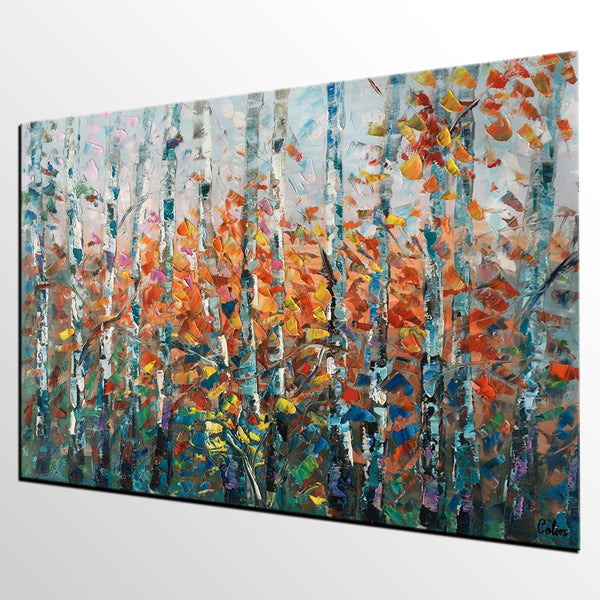 Birch Tree Wall Art, Custom Artwork, Art on Canvas, Living Room Wall Art, Ready to Hang-LargePaintingArt.com