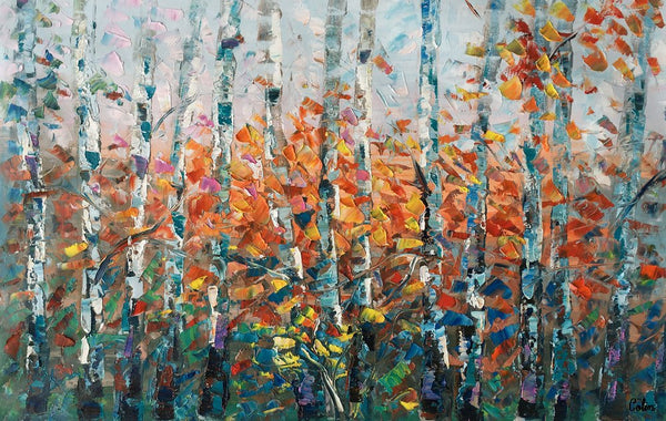 Birch Tree Wall Art, Custom Artwork, Art on Canvas, Living Room Wall Art, Ready to Hang-LargePaintingArt.com