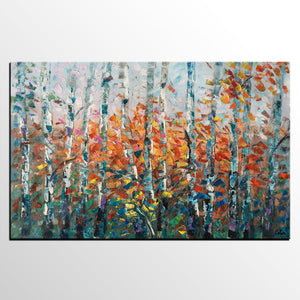 Birch Tree Wall Art, Custom Artwork, Art on Canvas, Living Room Wall Art, Ready to Hang-LargePaintingArt.com