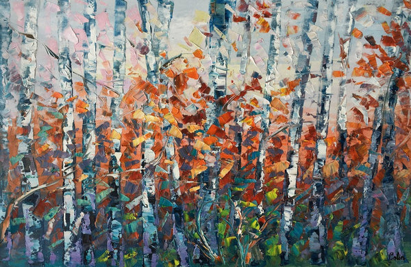 Canvas Art, Birch Tree Wall Art, Abstract Painting, Living Room Wall Art, Original Artwork, Custom Canvas Painting-LargePaintingArt.com