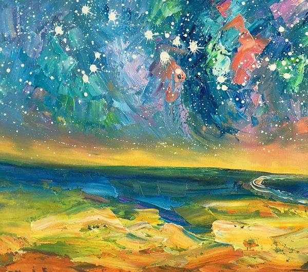 Abstract Landscape Paintings, Starry Night Sky Oil Painting, Landscape Canvas Paintings, Custom Original Oil Painting on Canvas-LargePaintingArt.com