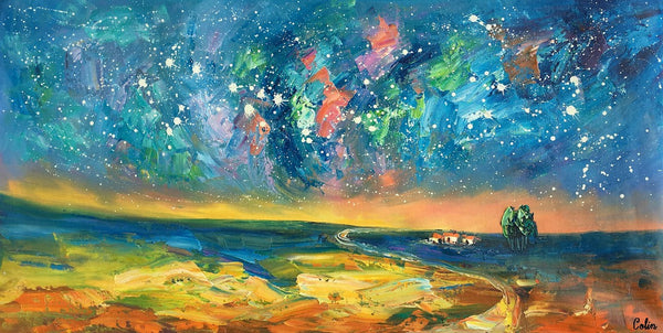 Abstract Landscape Paintings, Starry Night Sky Oil Painting, Landscape Canvas Paintings, Custom Original Oil Painting on Canvas-LargePaintingArt.com