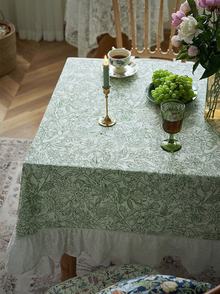 Natural Spring Farmhouse Table Cloth, Extra Large Rectangle Tablecloth for Dining Room Table, Flower Pattern Cotton Tablecloth, Square Tablecloth for Round Table-LargePaintingArt.com