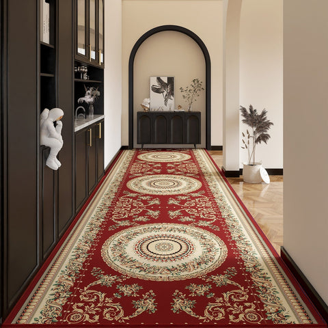 Bedside Runner Rugs, Non Slip Entrance Runner Rugs, Traditional Red Persian Long Narrow Runner Rugs, Extra Long Hallway Runners, Washable Entryway Runner Rug Ideas-LargePaintingArt.com