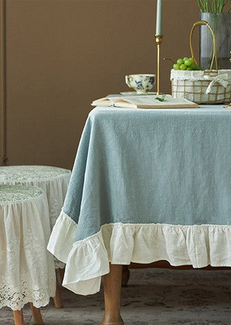 Extra Large Rectangle Tablecloth for Dining Room Table, Blue Modern Table Cloth, Ramie Tablecloth for Home Decoration, Square Tablecloth for Round Table-LargePaintingArt.com