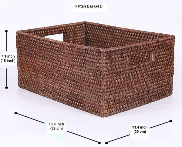 Rectangular Storage Baskets, Storage Baskets for Kitchen, Large Brown Woven Storage Baskets, Storage Baskets for Shelves-LargePaintingArt.com