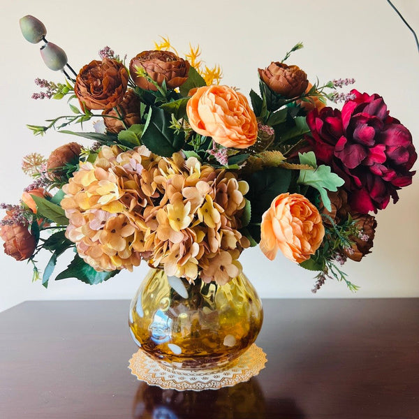 Modern Artificial Floral Arrangement for Bedroom, Large Bunch of Autumn Flowers Arrangement Interior Design, Peony Faux Silk Floral Bouquet Table Centerpiece-LargePaintingArt.com