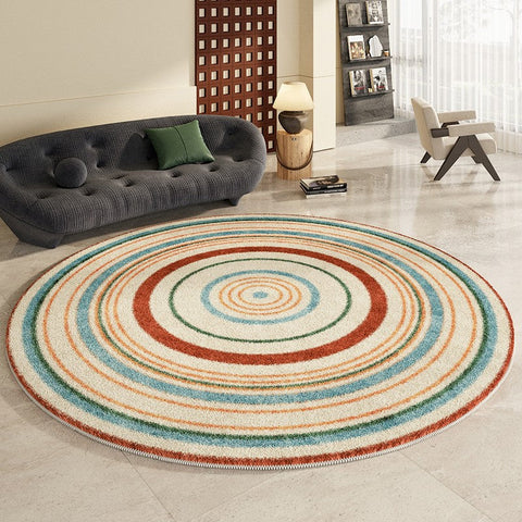 Abstract Contemporary Round Rugs, Geometric Modern Rugs for Bedroom, Thick Round Rugs for Dining Room, Modern Area Rugs under Coffee Table-LargePaintingArt.com