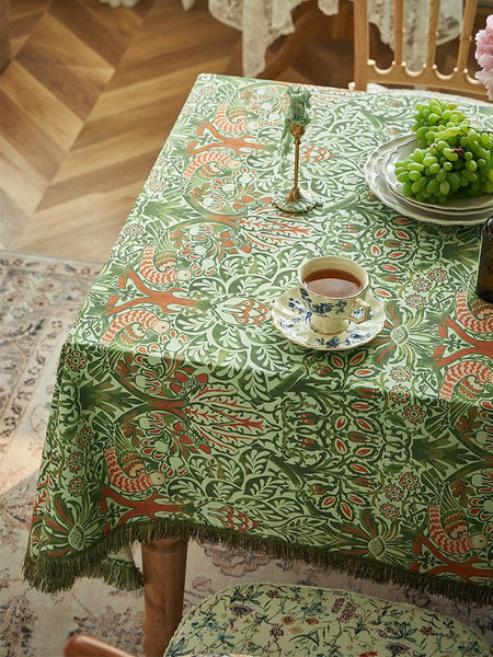 Green Flower Pattern Tablecloth for Home Decoration, Large Square Tablecloth for Round Table, Extra Large Rectangle Tablecloth for Dining Room Table-LargePaintingArt.com