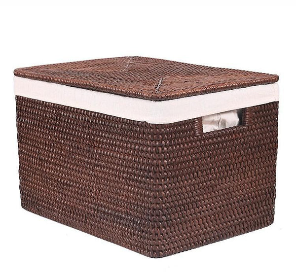 Storage Baskets for Bathroom, Rectangular Storage Baskets, Storage Basket with Lid, Storage Baskets for Clothes, Large Brown Rattan Storage Baskets-LargePaintingArt.com