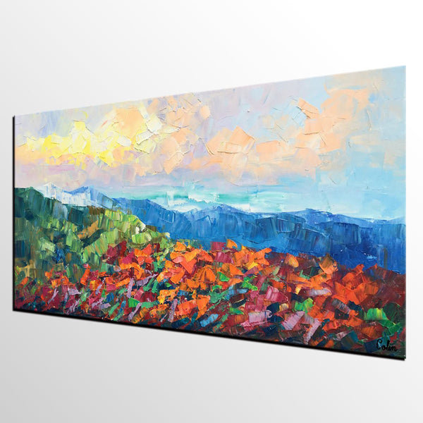 Autumn Mountain Painting, Canvas Painting for Bedroom, Landscape Painting on Canvas, Wall Art Painting, Custom Original Oil Paintings-LargePaintingArt.com