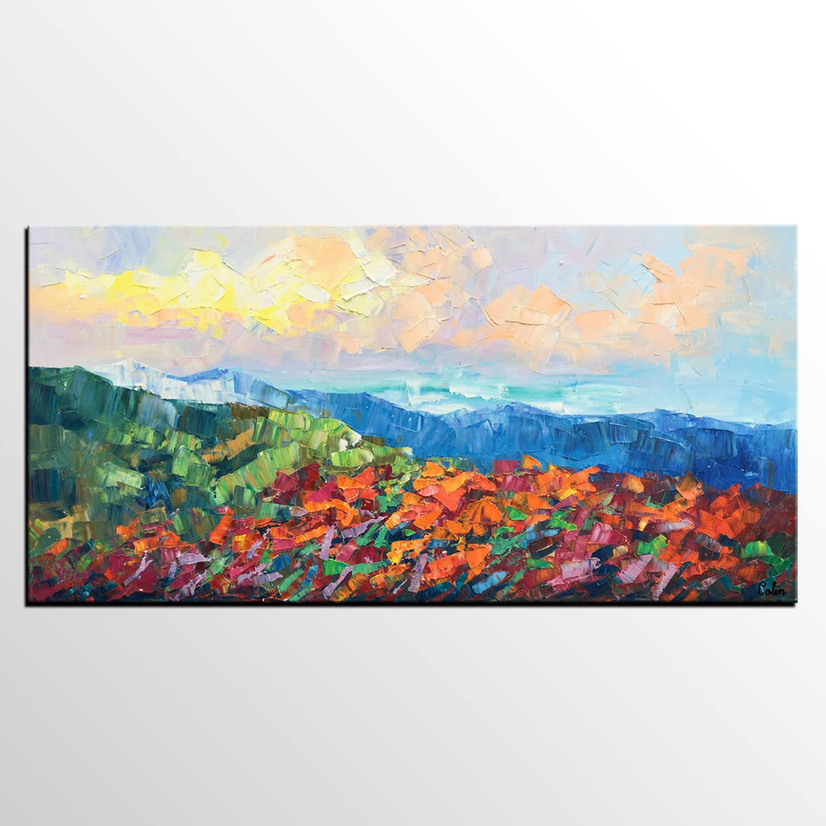 Autumn Mountain Painting, Canvas Painting for Bedroom, Landscape Painting on Canvas, Wall Art Painting, Custom Original Oil Paintings-LargePaintingArt.com