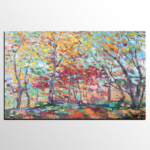 Canvas Wall Art, Birch Tree Painting, Landscape Art, Custom Art Painting for Living Room-LargePaintingArt.com