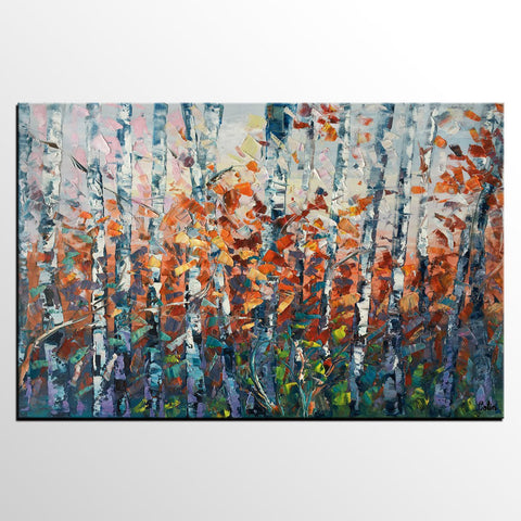 Canvas Art, Tree Landscape Art, Large Wall Art, Birch Tree Artwork, Custom Canvas Painting-LargePaintingArt.com