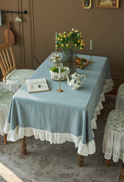 Extra Large Rectangle Tablecloth for Dining Room Table, Blue Modern Table Cloth, Ramie Tablecloth for Home Decoration, Square Tablecloth for Round Table-LargePaintingArt.com