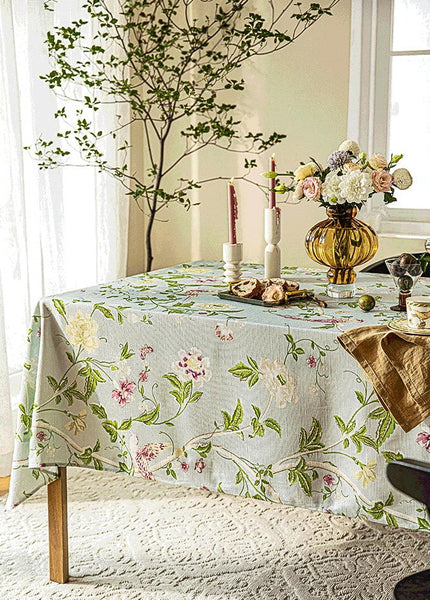 Singing Bird Tablecloth for Round Table, Kitchen Table Cover, Flower Table Cover for Dining Room Table, Modern Rectangle Tablecloth Ideas for Oval Table-LargePaintingArt.com