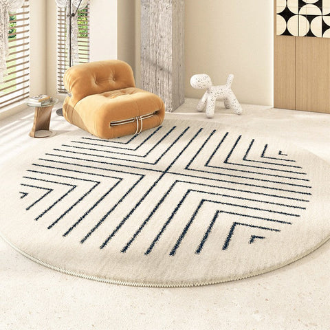 Geometric Modern Rug Ideas for Living Room, Thick Round Rugs for Dining Room, Abstract Contemporary Round Rugs for Bedroom-LargePaintingArt.com