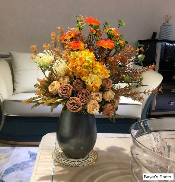 Modern Artificial Floral Arrangement for Bedroom, Large Bunch of Autumn Flowers Arrangement Interior Design, Creative Faux Silk Floral Bouquet Table Centerpiece-LargePaintingArt.com