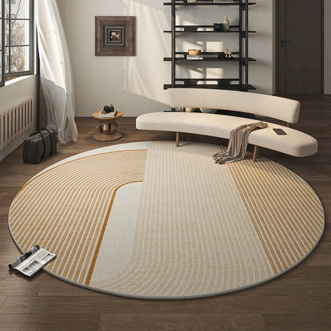 Geometric Modern Round Rugs for Living Room, Contemporary Area Rugs for Bedroom, Round Area Rugs for Dining Room, Coffee Table Rugs, Circular Modern Area Rug-LargePaintingArt.com