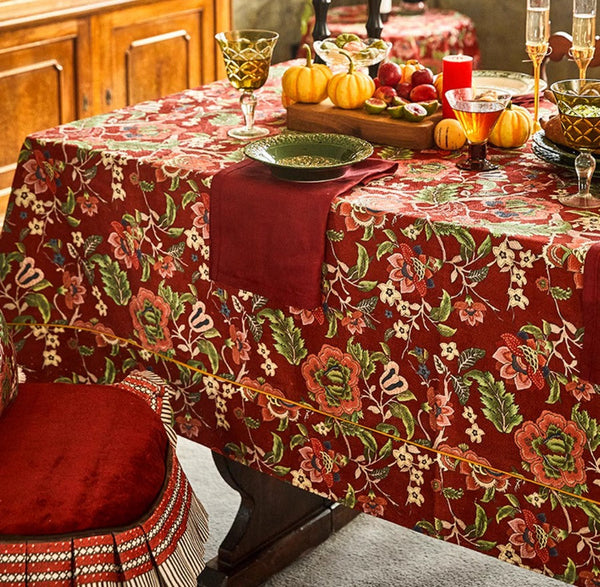 Large Modern Rectangle Tablecloth for Dining Table, Azalea Flower Pattern Table Covers for Dining Table, Red Flower Pattern Table Cloth for Oval Table-LargePaintingArt.com