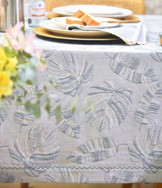 Large Rectangle Table Covers for Dining Room Table, Square Tablecloth for Round Table,Monstera Leaf Modern Table Cloths for Kitchen, Simple Contemporary Cotton Tablecloth-LargePaintingArt.com