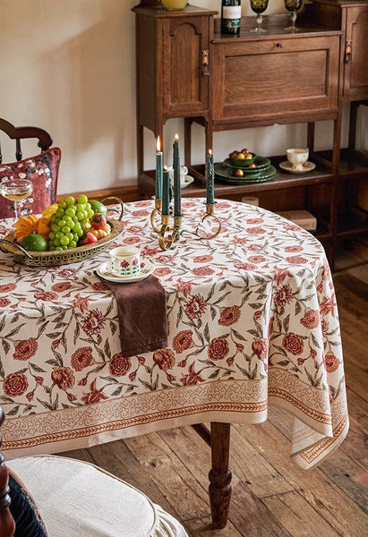 Flower Farmhouse Table Covers, Square Tablecloth for Round Table, Long Rectangular Tablecloth for Dining Room Table, Extra Large Modern Tablecloth for Living Room-LargePaintingArt.com