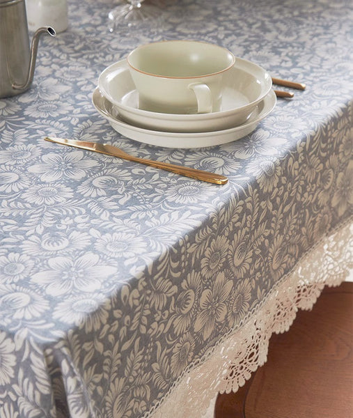 Farmhouse Table Cloth, Wedding Tablecloth, Dining Room Flower Pattern Table Cloths, Square Tablecloth for Round Table, Cotton Rectangular Table Covers for Kitchen-LargePaintingArt.com