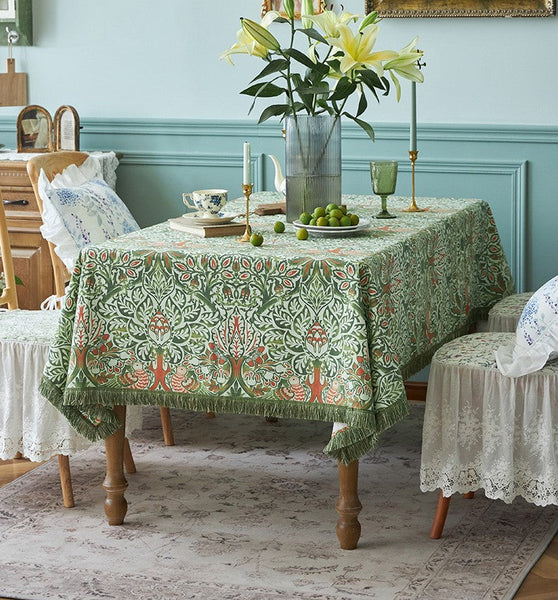 Green Flower Pattern Tablecloth for Home Decoration, Large Square Tablecloth for Round Table, Extra Large Rectangle Tablecloth for Dining Room Table-LargePaintingArt.com