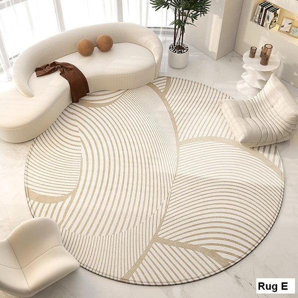 Geometric Round Rugs for Dining Room, Modern Area Rugs for Bedroom, Circular Modern Rugs under Chairs, Contemporary Modern Rug for Living Room-LargePaintingArt.com