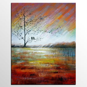 Modern Acrylic Painting, Abstract Landscape Painting, Love Birds Painting, Bedroom Canvas Painting, Acrylic Landscape Painting, C-LargePaintingArt.com