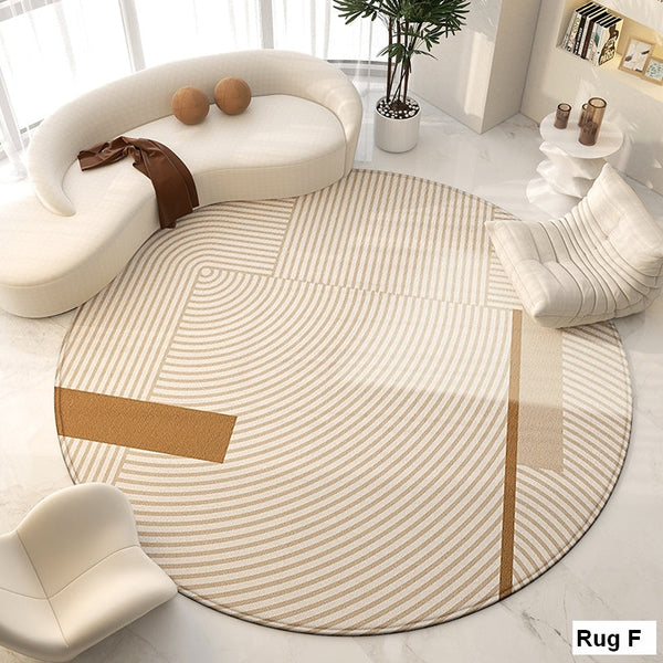 Geometric Round Rugs for Dining Room, Modern Area Rugs for Bedroom, Circular Modern Rugs under Chairs, Contemporary Modern Rug for Living Room-LargePaintingArt.com