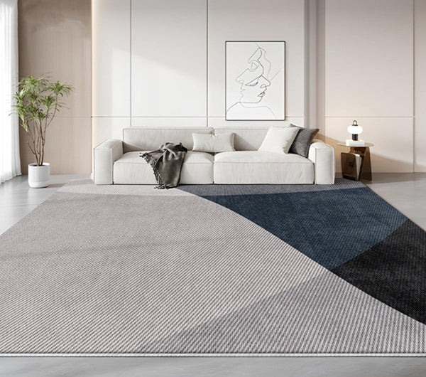 Modern Rugs for Living Room, Contemporary Rugs for Dining Room, Blue Contemporary Modern Rugs, Geometric Contemporary Rugs Next to Bed-LargePaintingArt.com