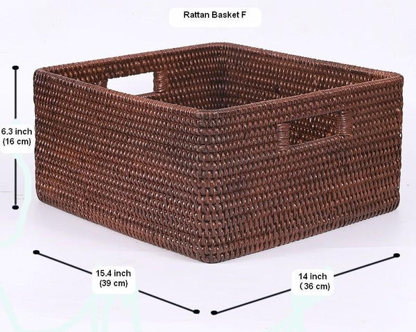 Large Brown Woven Rattan Storage Basket, Storage Baskets for Kitchen, Rectangular Storage Baskets, Storage Baskets for Clothes-LargePaintingArt.com