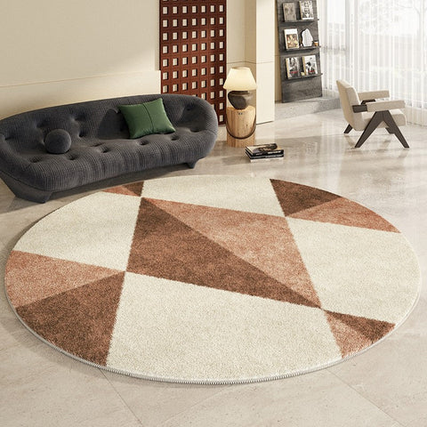 Large Contemporary Round Rugs, Geometric Modern Rugs for Bedroom, Modern Area Rugs under Coffee Table, Thick Round Rugs for Dining Room-LargePaintingArt.com