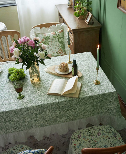 Natural Spring Farmhouse Table Cloth, Extra Large Rectangle Tablecloth for Dining Room Table, Flower Pattern Cotton Tablecloth, Square Tablecloth for Round Table-LargePaintingArt.com