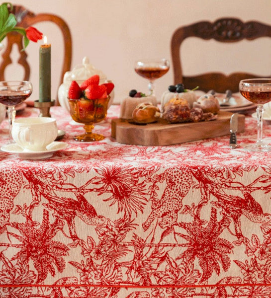 Jungle Animals Leopard Parrot Pattern Tablecloth for Home Decoration, Modern Rectangle Tablecloth for Dining Room Table, Large Square Tablecloth, Christmas Tablecloth-LargePaintingArt.com