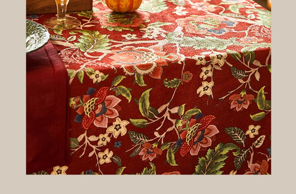 Large Modern Rectangle Tablecloth for Dining Table, Azalea Flower Pattern Table Covers for Dining Table, Red Flower Pattern Table Cloth for Oval Table-LargePaintingArt.com