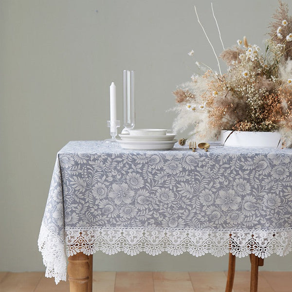 Farmhouse Table Cloth, Wedding Tablecloth, Dining Room Flower Pattern Table Cloths, Square Tablecloth for Round Table, Cotton Rectangular Table Covers for Kitchen-LargePaintingArt.com