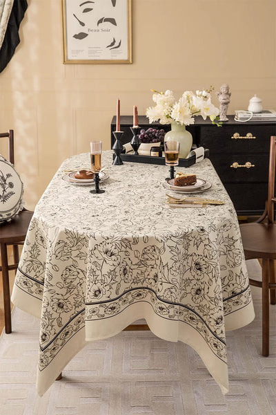 Large Flower Pattern Table Cover for Dining Room Table, Rectangular Tablecloth for Dining Table, Modern Rectangle Tablecloth for Oval Table-LargePaintingArt.com
